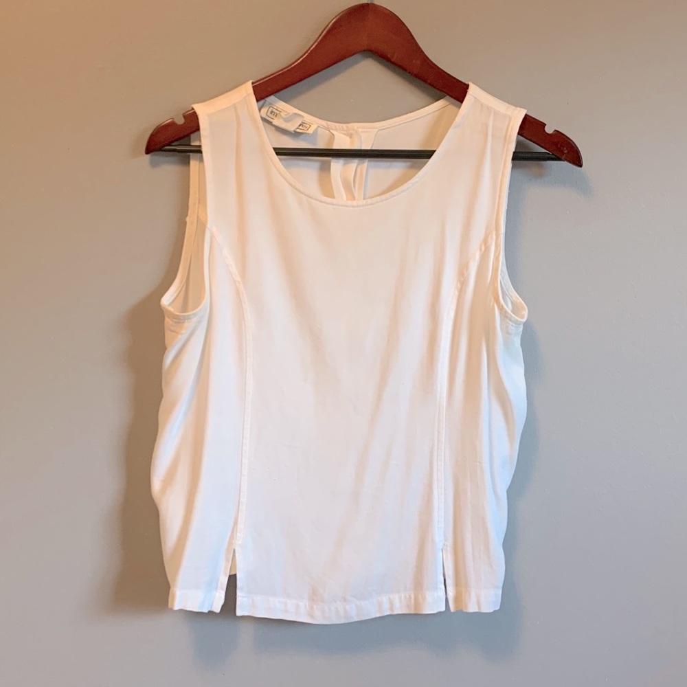 Vintage White tank with back button up